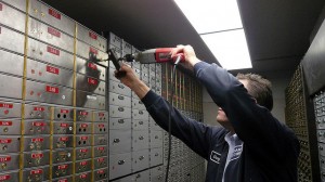 Locksmith drilling the lock safe